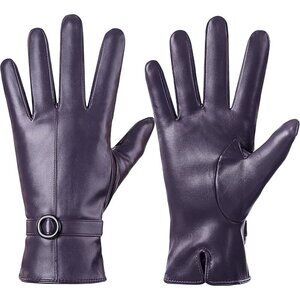 Women's Purple Lambskin Leather Gloves Warm Touchscreen Winter Driving Gift